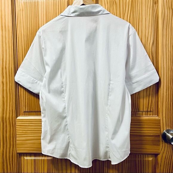 NWT Sunnow white cotton blend short sleeve button down notched sleeve shirt top - Picture 5 of 8